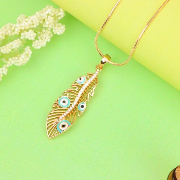 "Elegant Peacock Feather Evil Eye Pendant, XPPT1318 - Picture 3 of 12